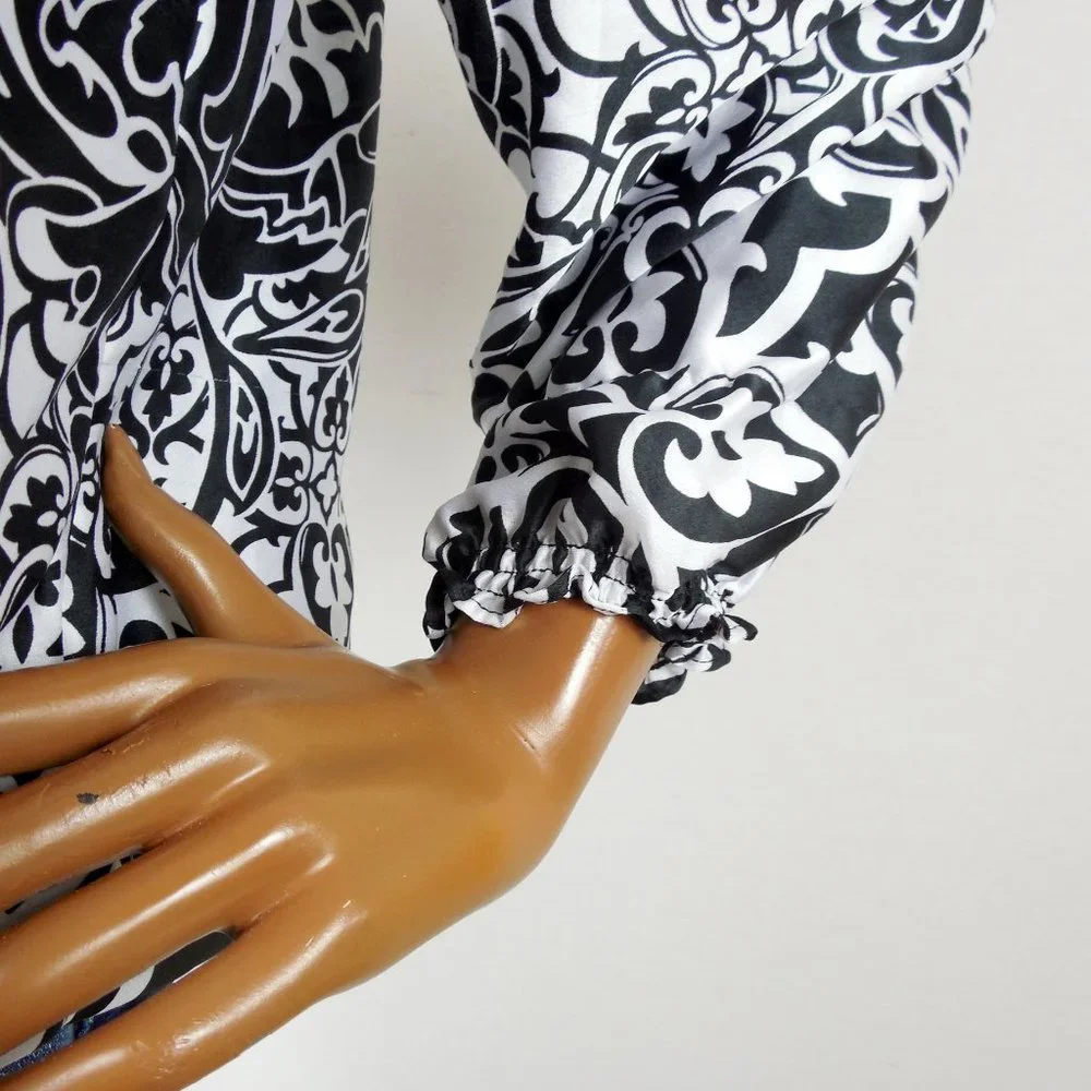 WHITE HOUSE BLACK MARKET Top L NWT Print Blouse Gem Buttons Party Shirt - Picture 4 of 12